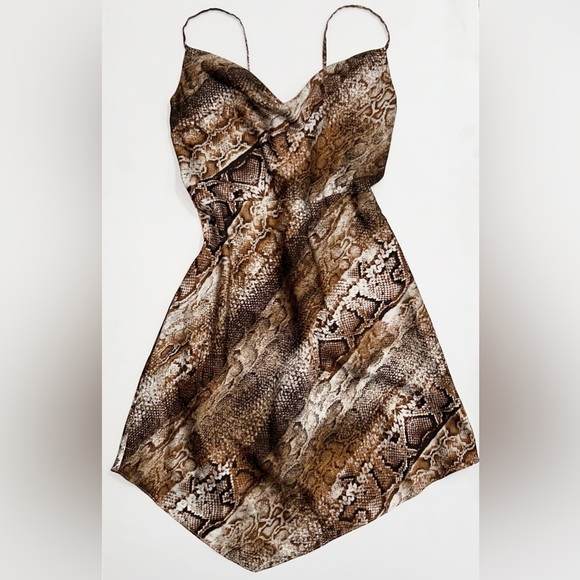 NWT Guess Snake Print Slip Mini Dress S Eco Lucy Cowl-Neck Slip Party Dress - Picture 4 of 13